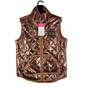 Womens Marleylilly Metallic Copper Puffy Vest Jacket Full Zip Polyester Size S
